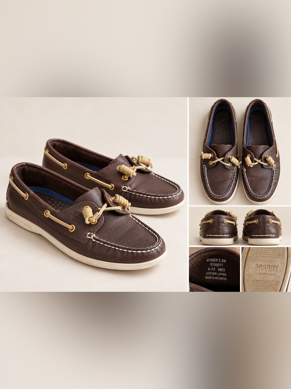 Sperry Brown Leather Women's Boat Shoes with White Sole